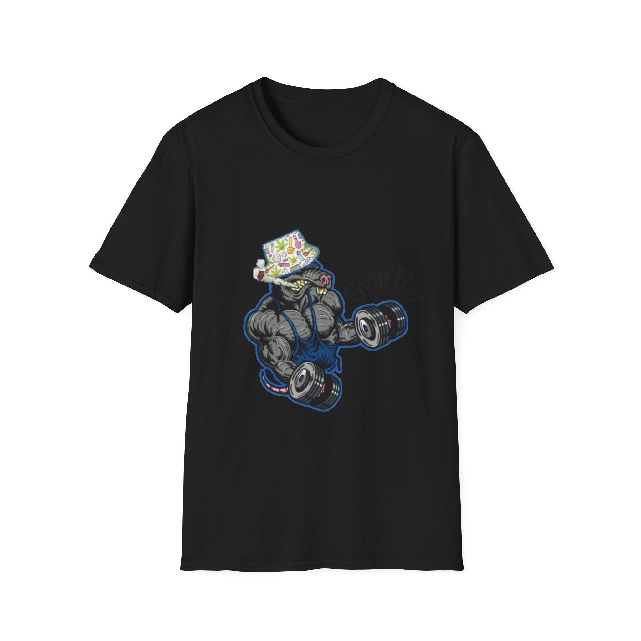 Gym Rat T‑Shirt – 'Gym Rat Essentials' Muscle Rat Lifting Dumbbells Tee