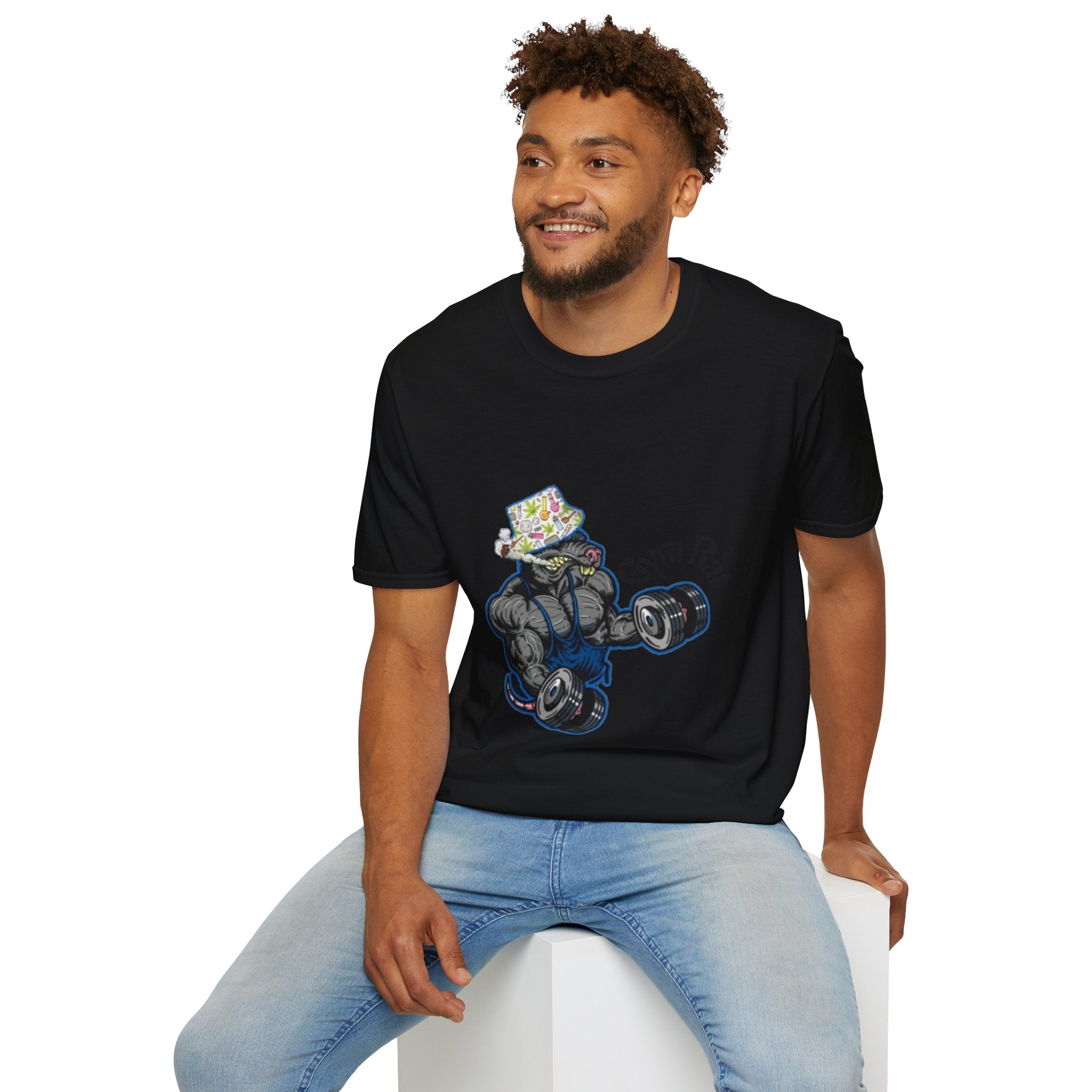 Gym Rat T‑Shirt – 'Gym Rat Essentials' Muscle Rat Lifting Dumbbells Tee
