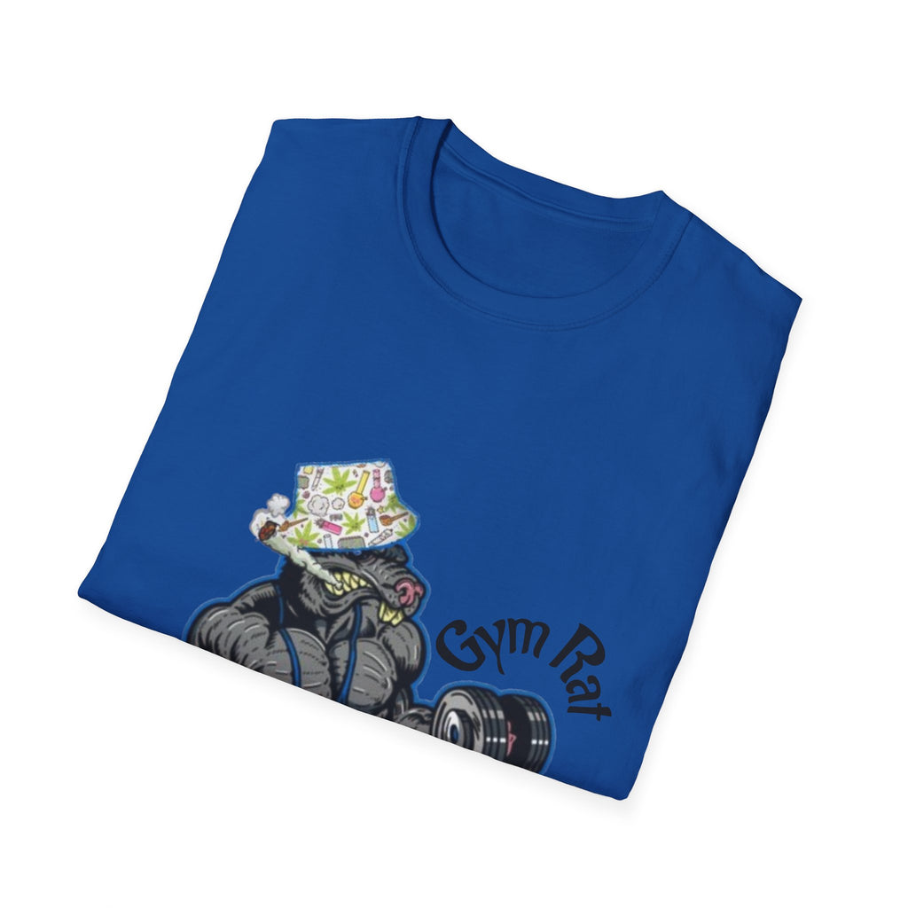Gym Rat T‑Shirt – 'Gym Rat Essentials' Muscle Rat Lifting Dumbbells Tee