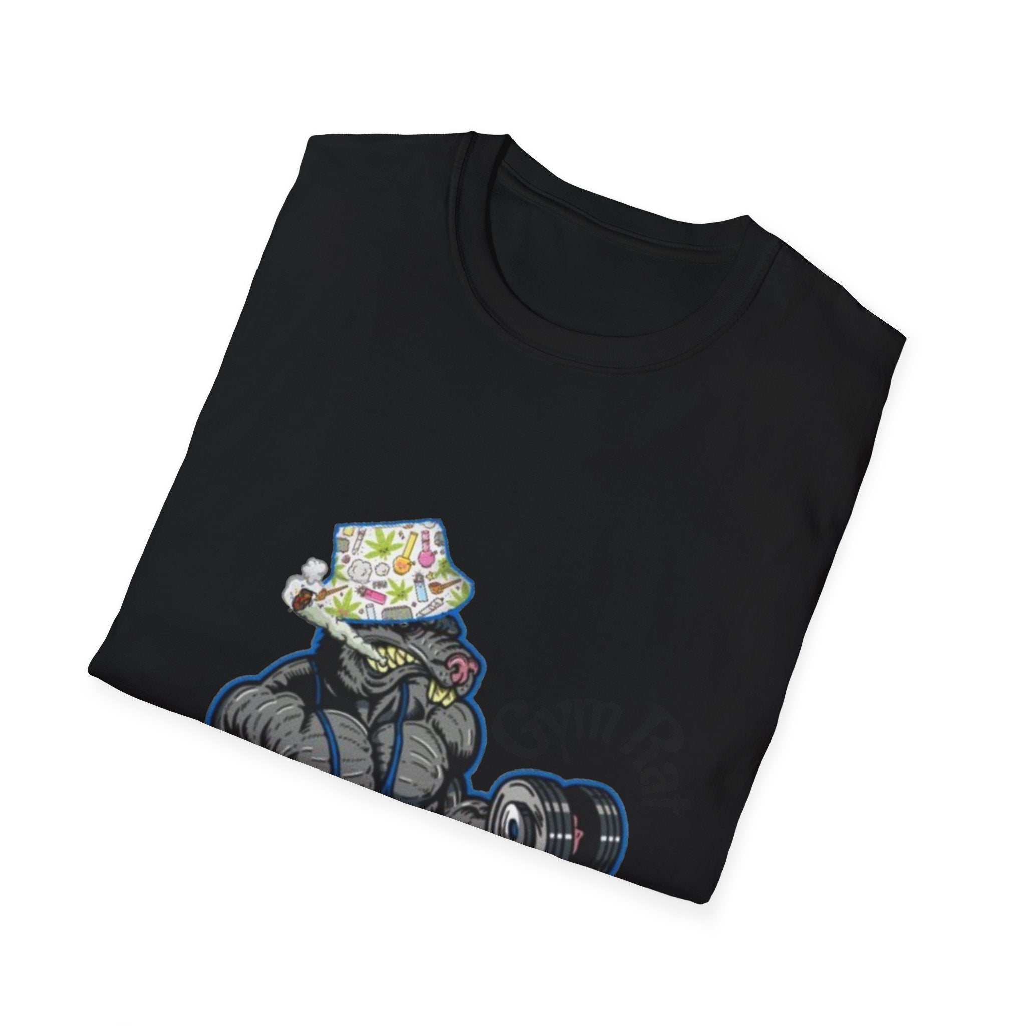Gym Rat T‑Shirt – 'Gym Rat Essentials' Muscle Rat Lifting Dumbbells Tee