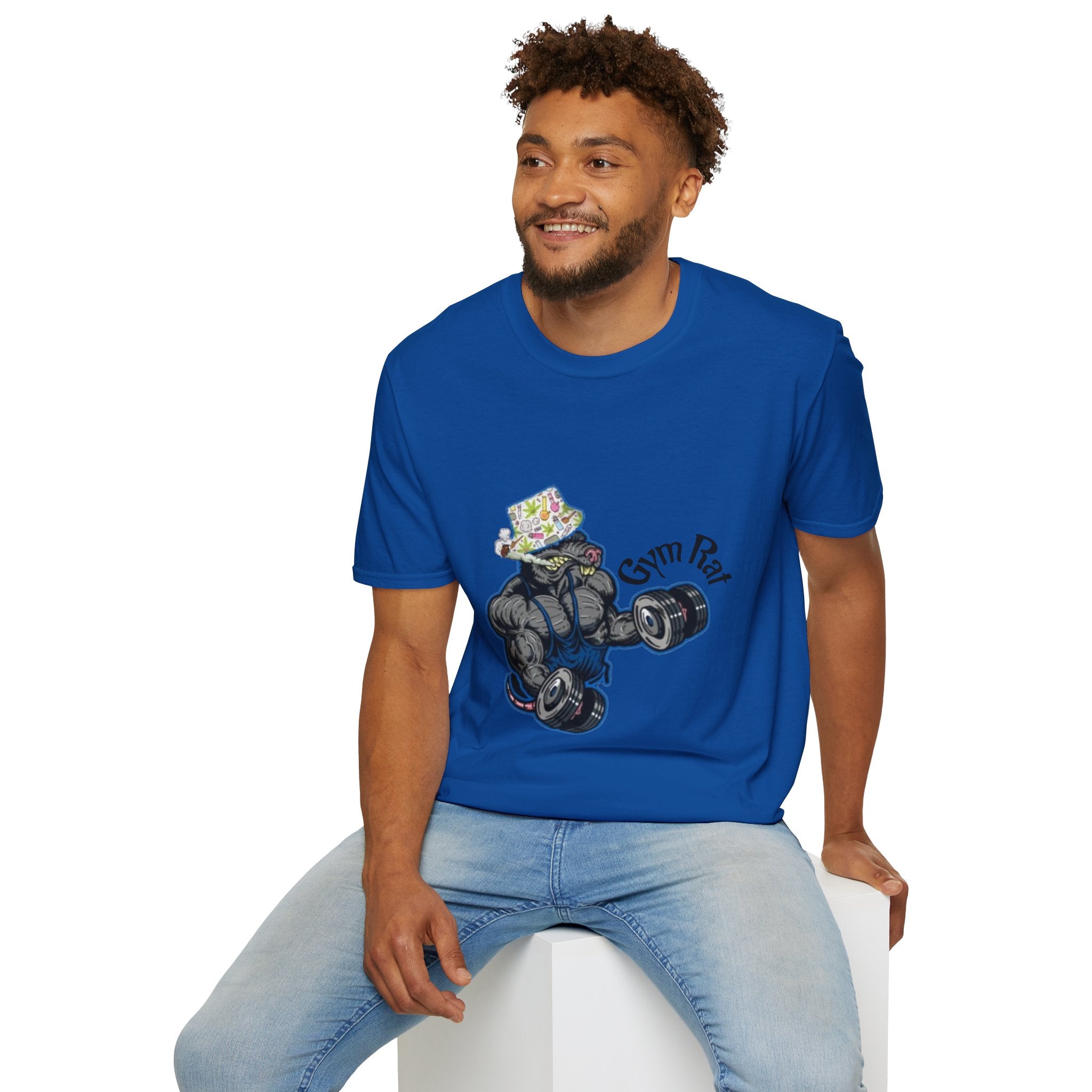 Gym Rat T‑Shirt – 'Gym Rat Essentials' Muscle Rat Lifting Dumbbells Tee