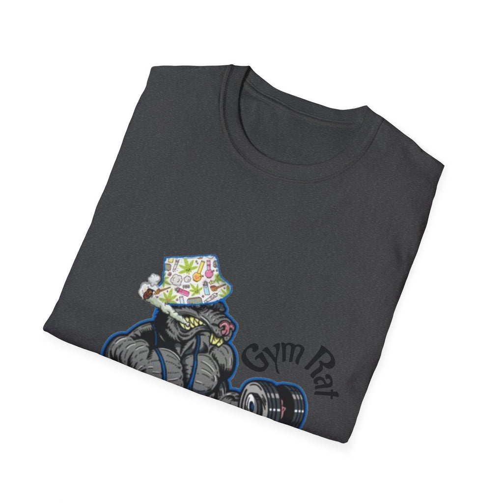 Gym Rat T‑Shirt – 'Gym Rat Essentials' Muscle Rat Lifting Dumbbells Tee