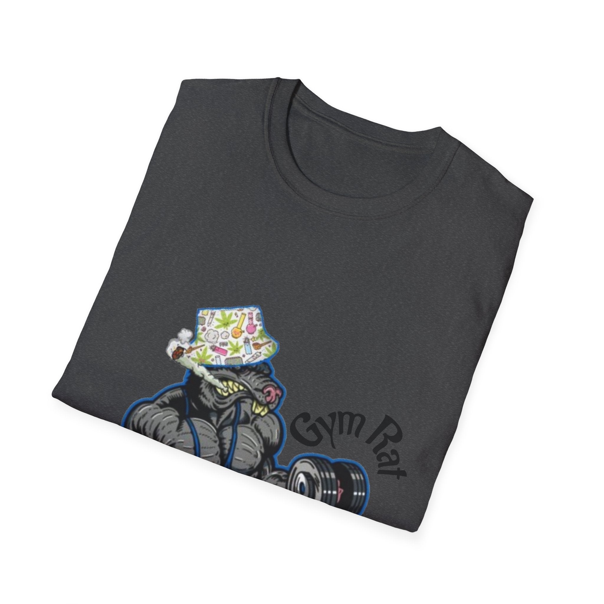 Gym Rat T‑Shirt – 'Gym Rat Essentials' Muscle Rat Lifting Dumbbells Tee