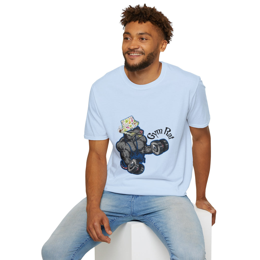 Gym Rat T‑Shirt – 'Gym Rat Essentials' Muscle Rat Lifting Dumbbells Tee