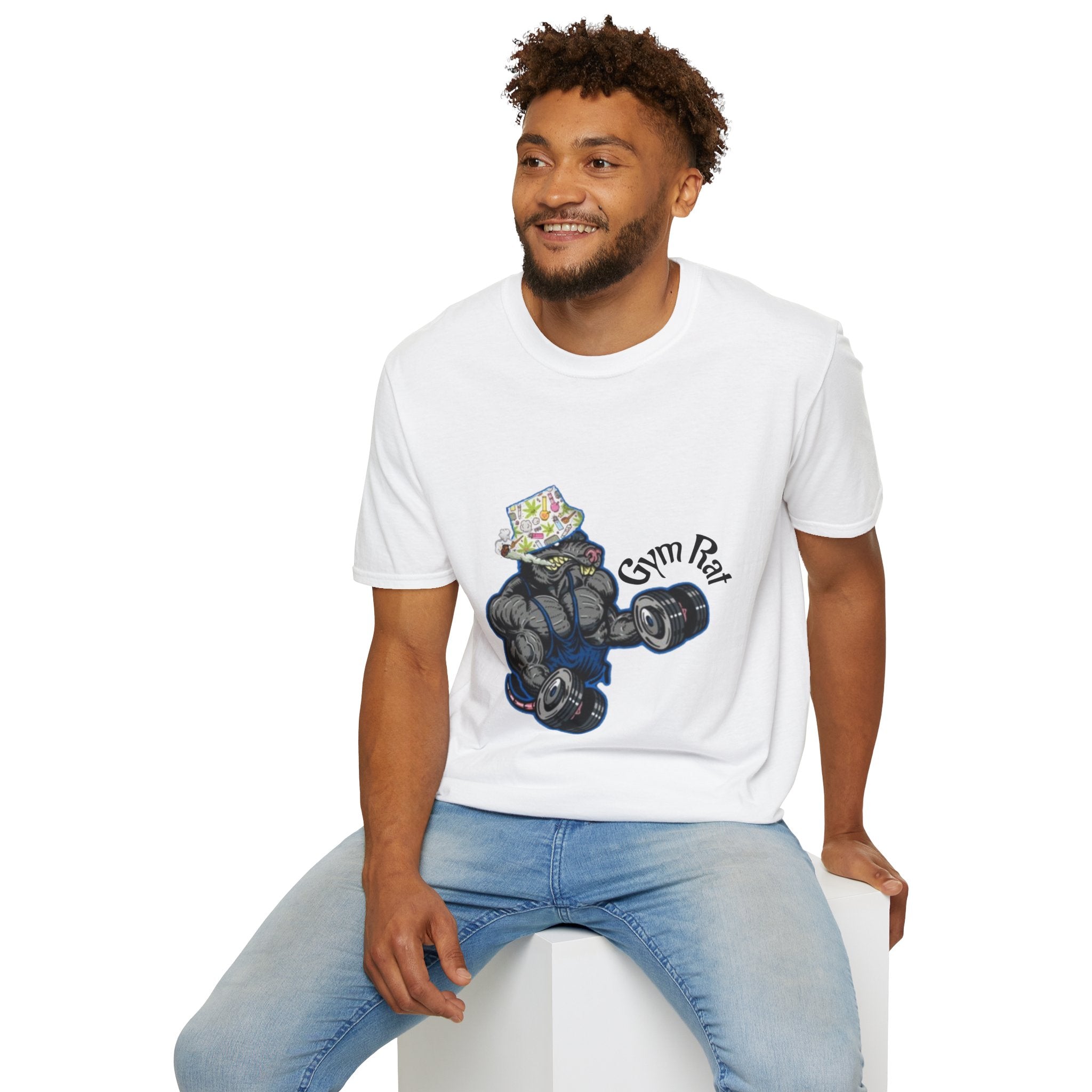 Gym Rat T‑Shirt – 'Gym Rat Essentials' Muscle Rat Lifting Dumbbells Tee