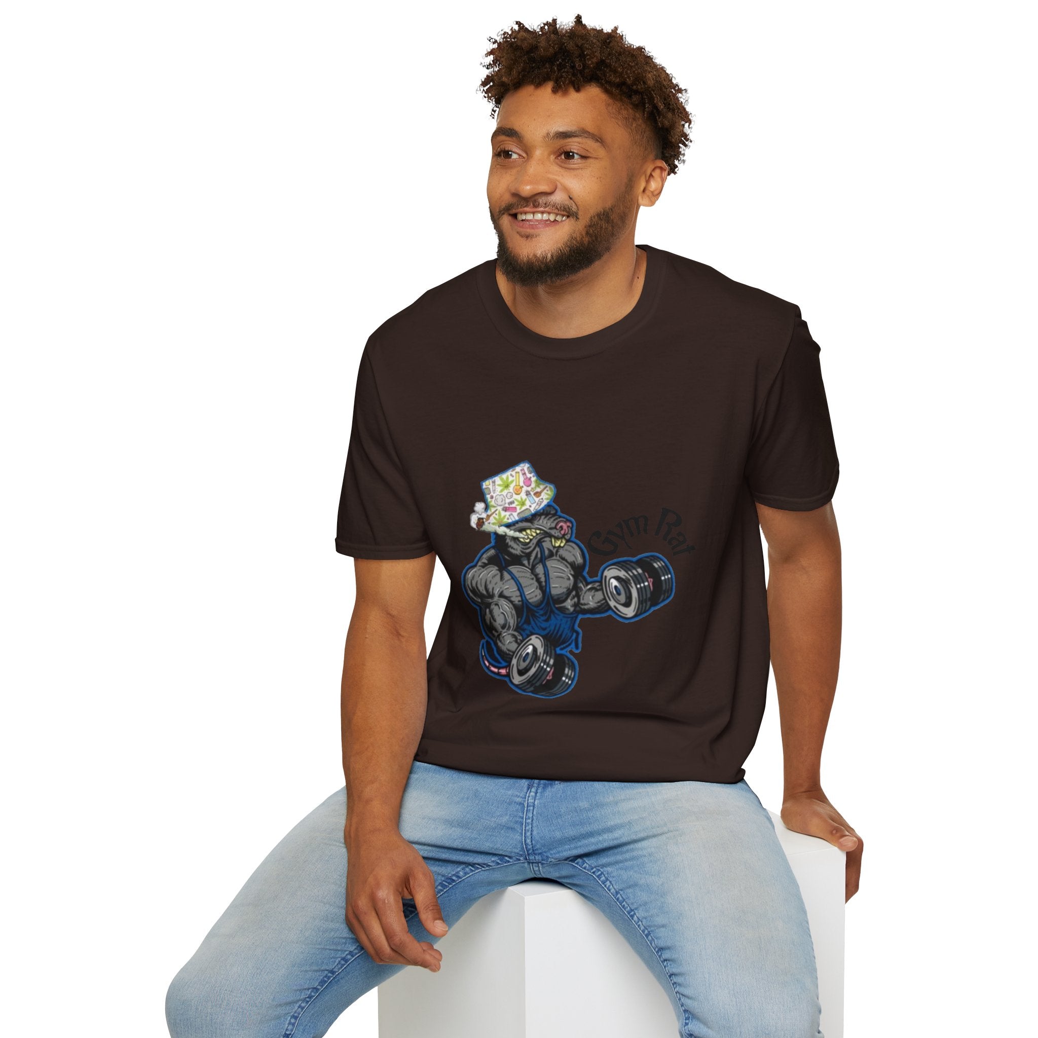 Gym Rat T‑Shirt – 'Gym Rat Essentials' Muscle Rat Lifting Dumbbells Tee