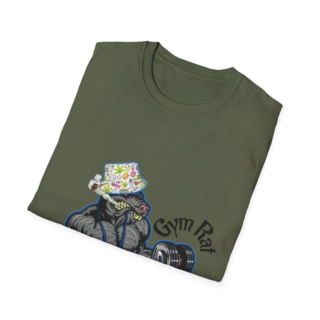Gym Rat T‑Shirt – 'Gym Rat Essentials' Muscle Rat Lifting Dumbbells Tee