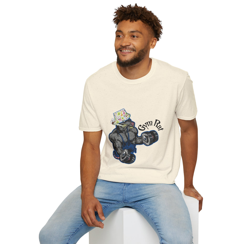 Gym Rat T‑Shirt – 'Gym Rat Essentials' Muscle Rat Lifting Dumbbells Tee