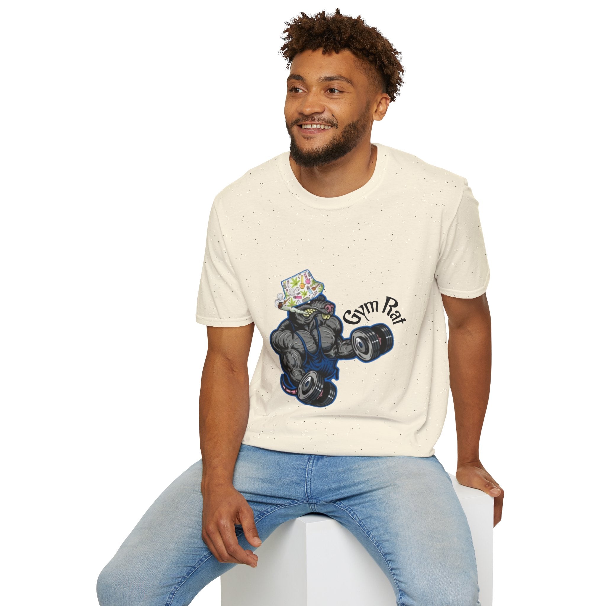 Gym Rat T‑Shirt – 'Gym Rat Essentials' Muscle Rat Lifting Dumbbells Tee