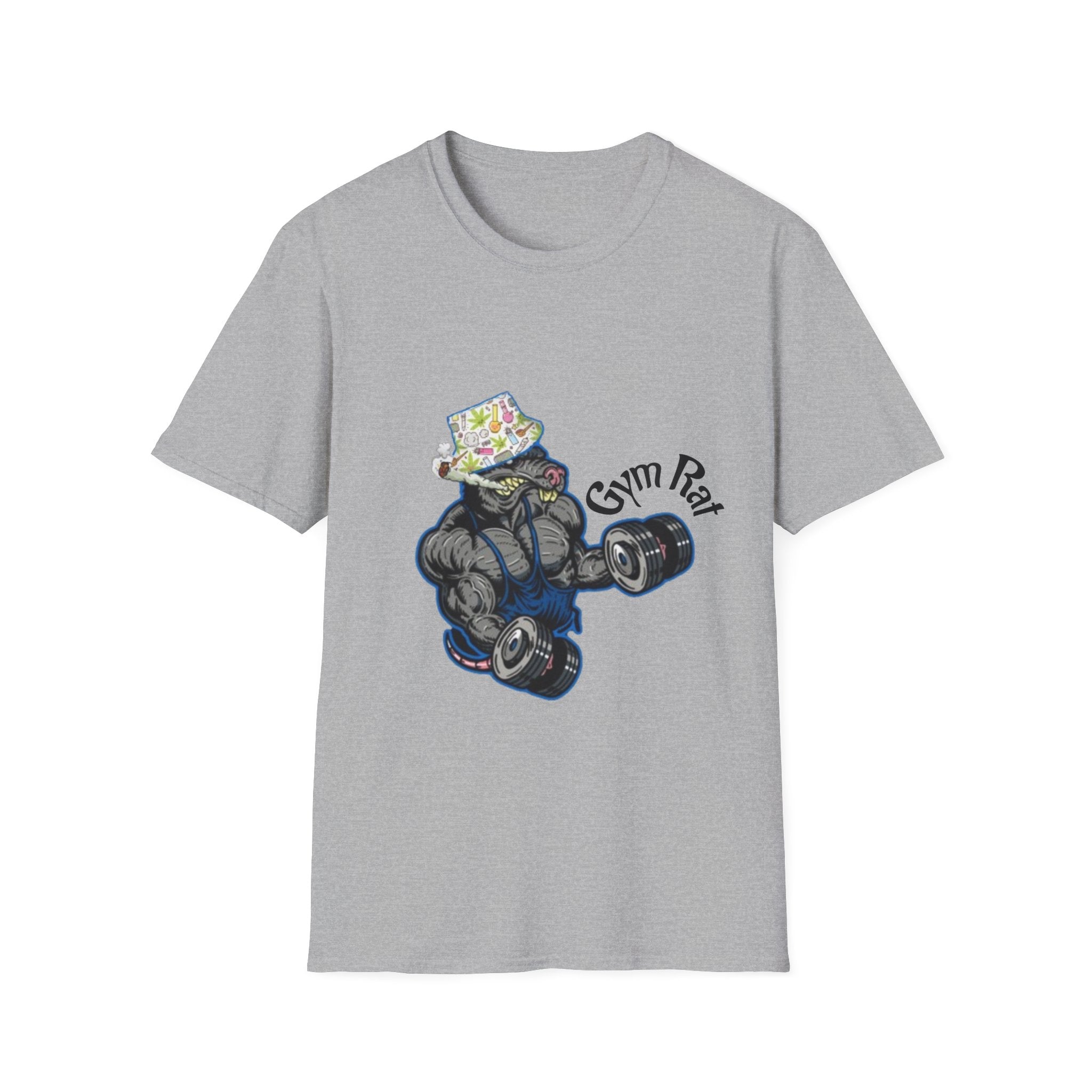 Gym Rat T‑Shirt – 'Gym Rat Essentials' Muscle Rat Lifting Dumbbells Tee