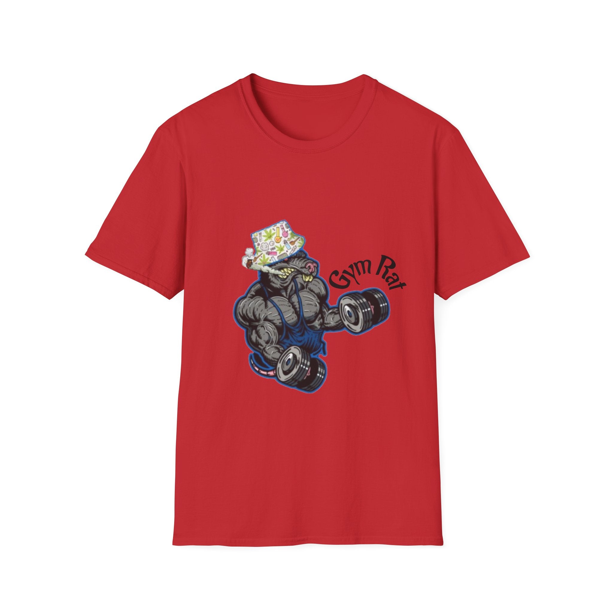 Gym Rat T‑Shirt – 'Gym Rat Essentials' Muscle Rat Lifting Dumbbells Tee