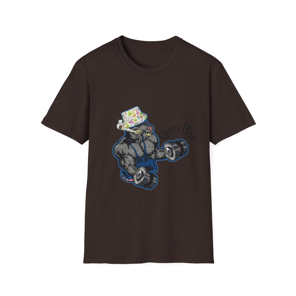 Gym Rat T‑Shirt – 'Gym Rat Essentials' Muscle Rat Lifting Dumbbells Tee