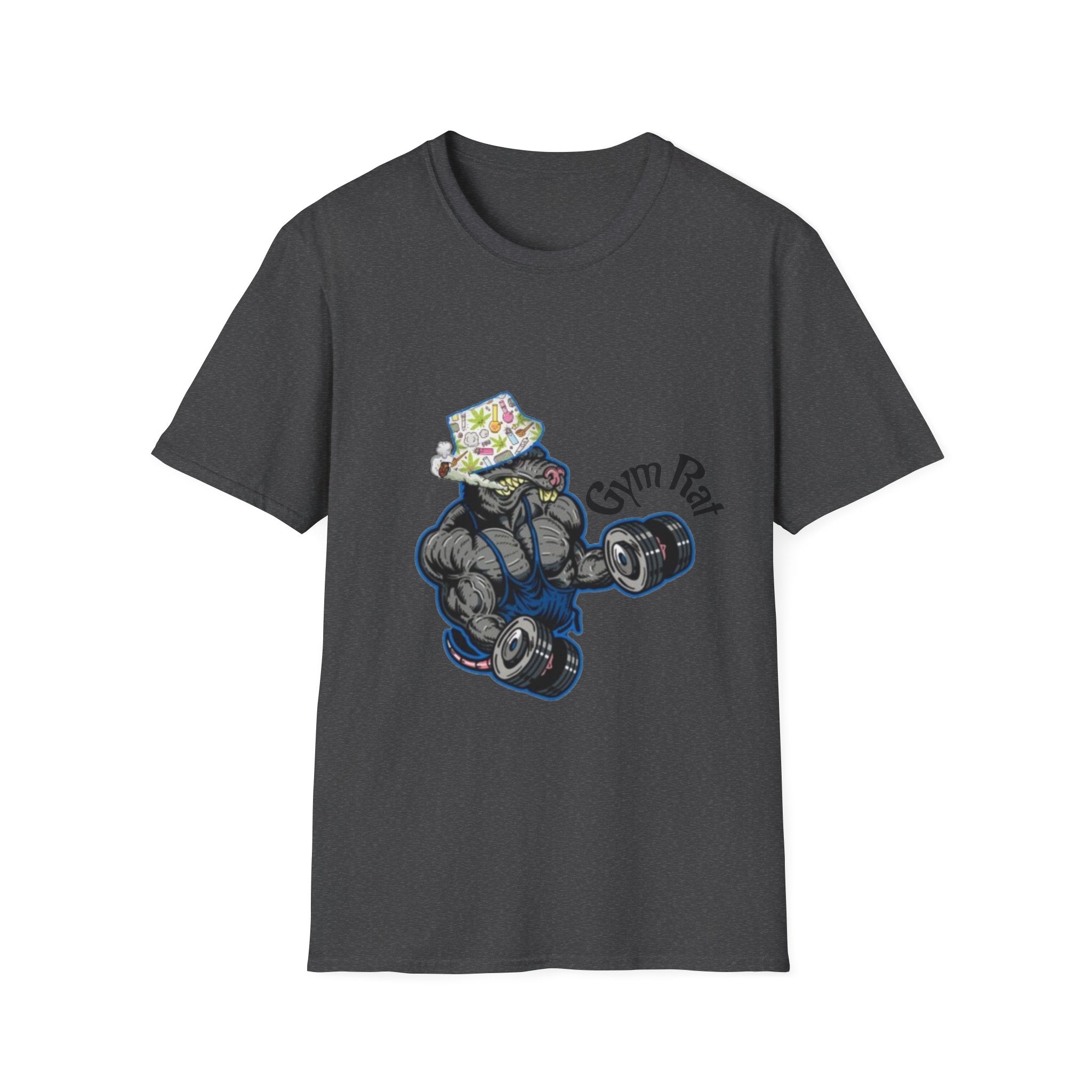 Gym Rat T‑Shirt – 'Gym Rat Essentials' Muscle Rat Lifting Dumbbells Tee