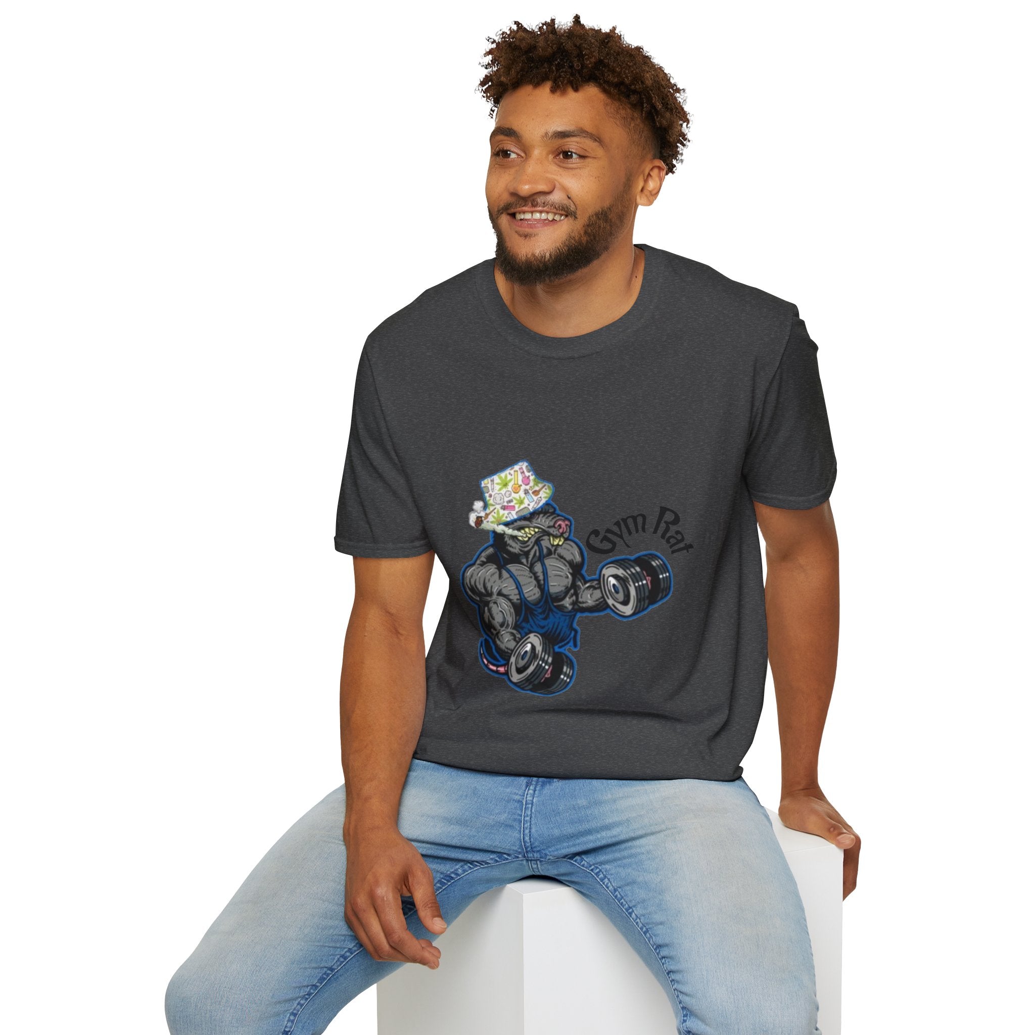 Gym Rat T‑Shirt – 'Gym Rat Essentials' Muscle Rat Lifting Dumbbells Tee