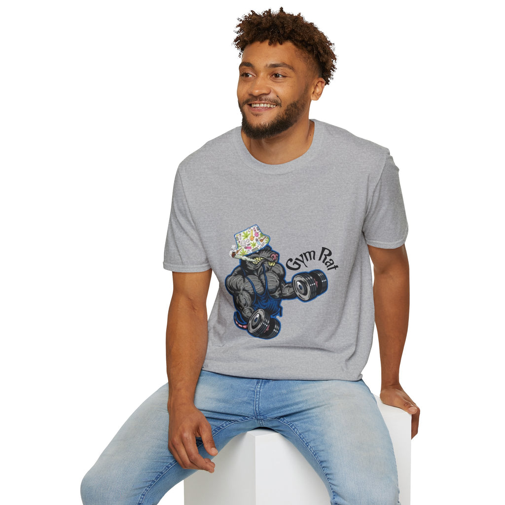 Gym Rat T‑Shirt – 'Gym Rat Essentials' Muscle Rat Lifting Dumbbells Tee