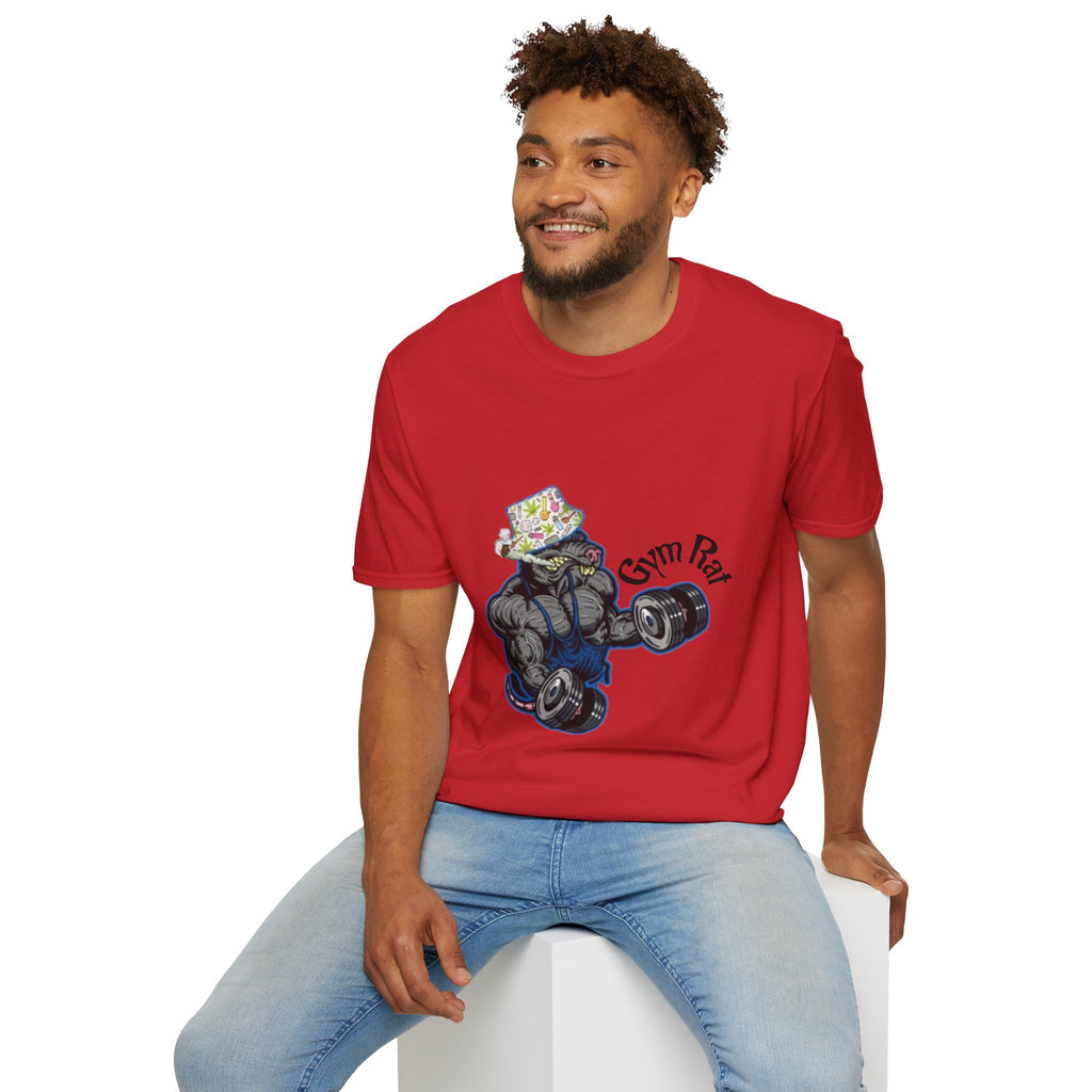 Gym Rat T‑Shirt – 'Gym Rat Essentials' Muscle Rat Lifting Dumbbells Tee