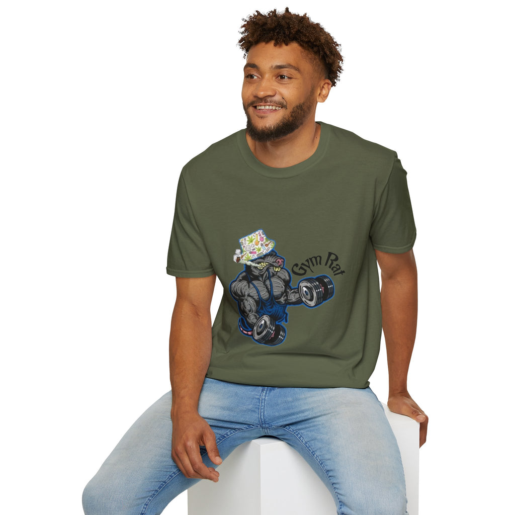 Gym Rat T‑Shirt – 'Gym Rat Essentials' Muscle Rat Lifting Dumbbells Tee
